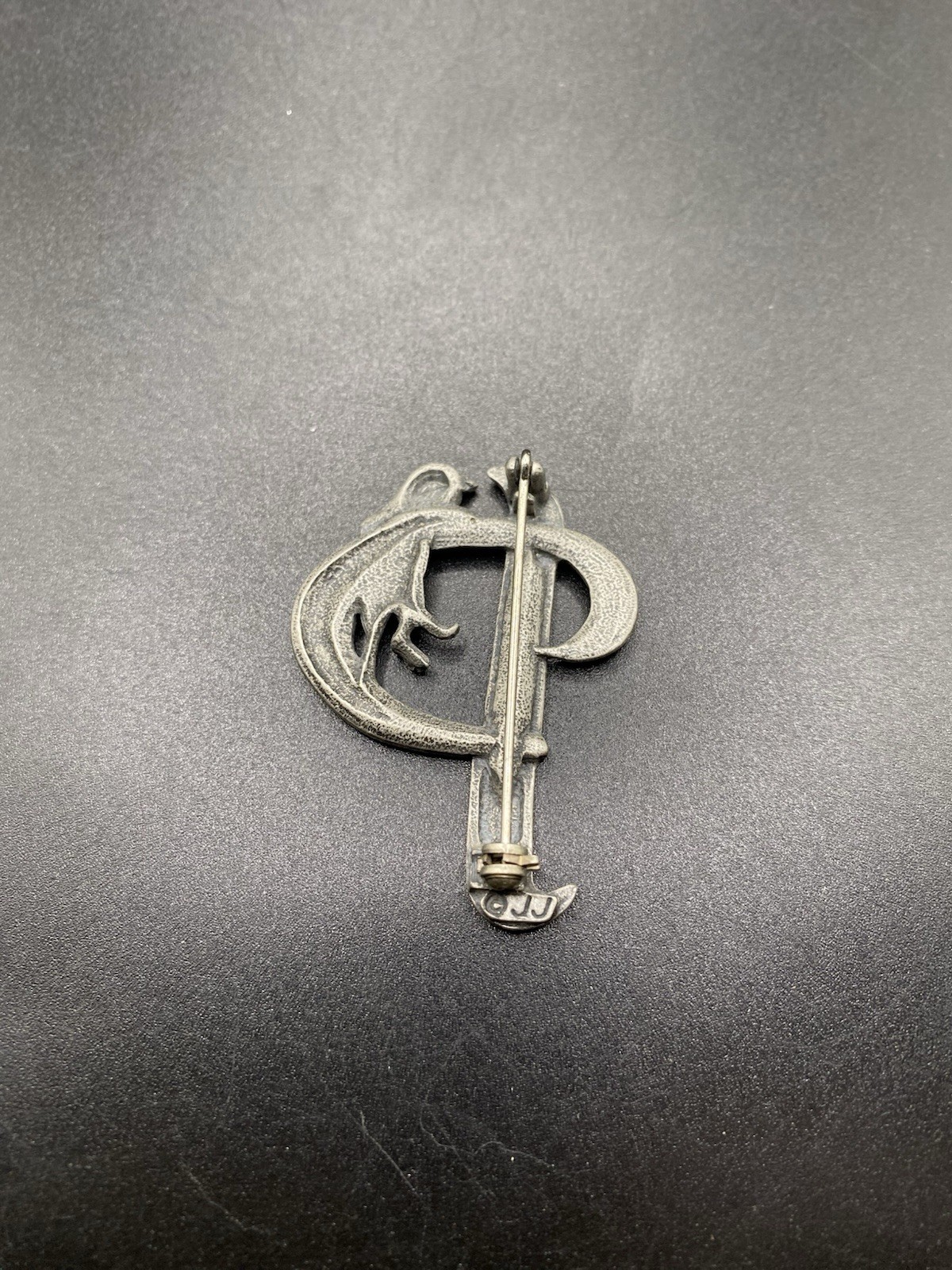 Vintage Rhinestone JJ Signed Initial P Cat Brooch Letter Jonette