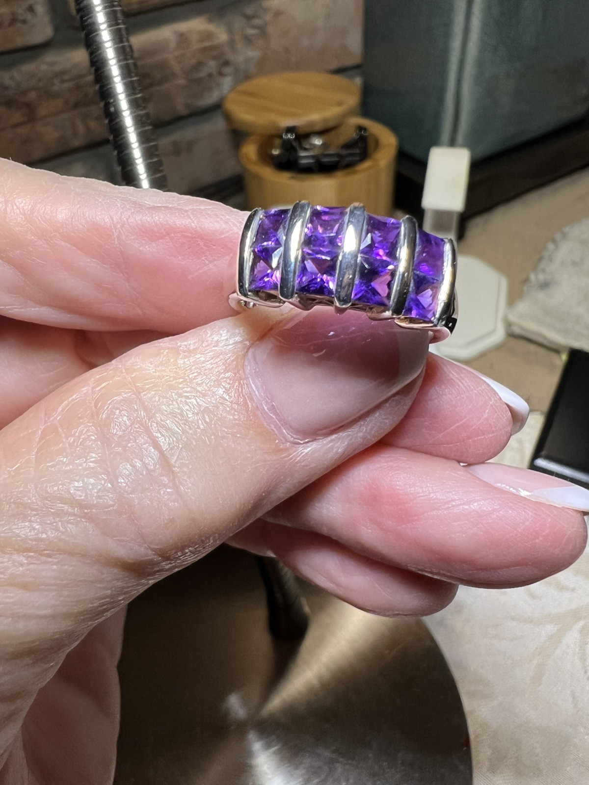 Sterling Silver Vintage Ring Amethyst, Size 9, Approximately 2 carats
