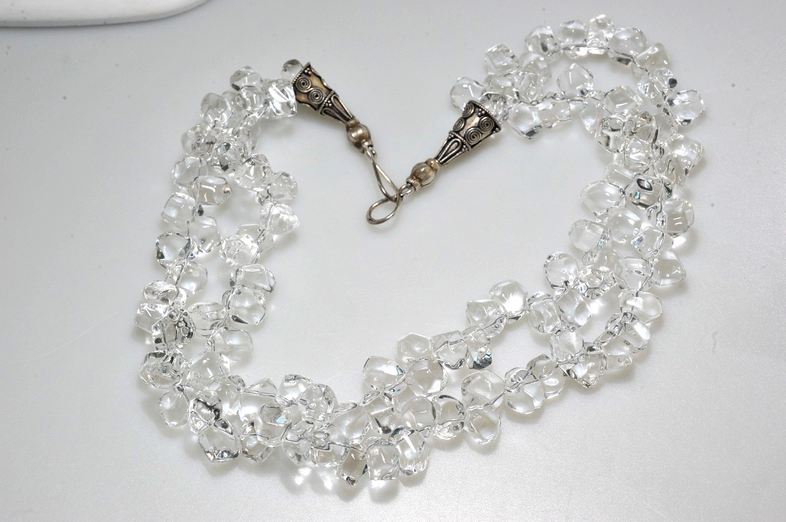 VTG clear rock quartz crystal tumbled polished sterling clasp necklace 258 Grams