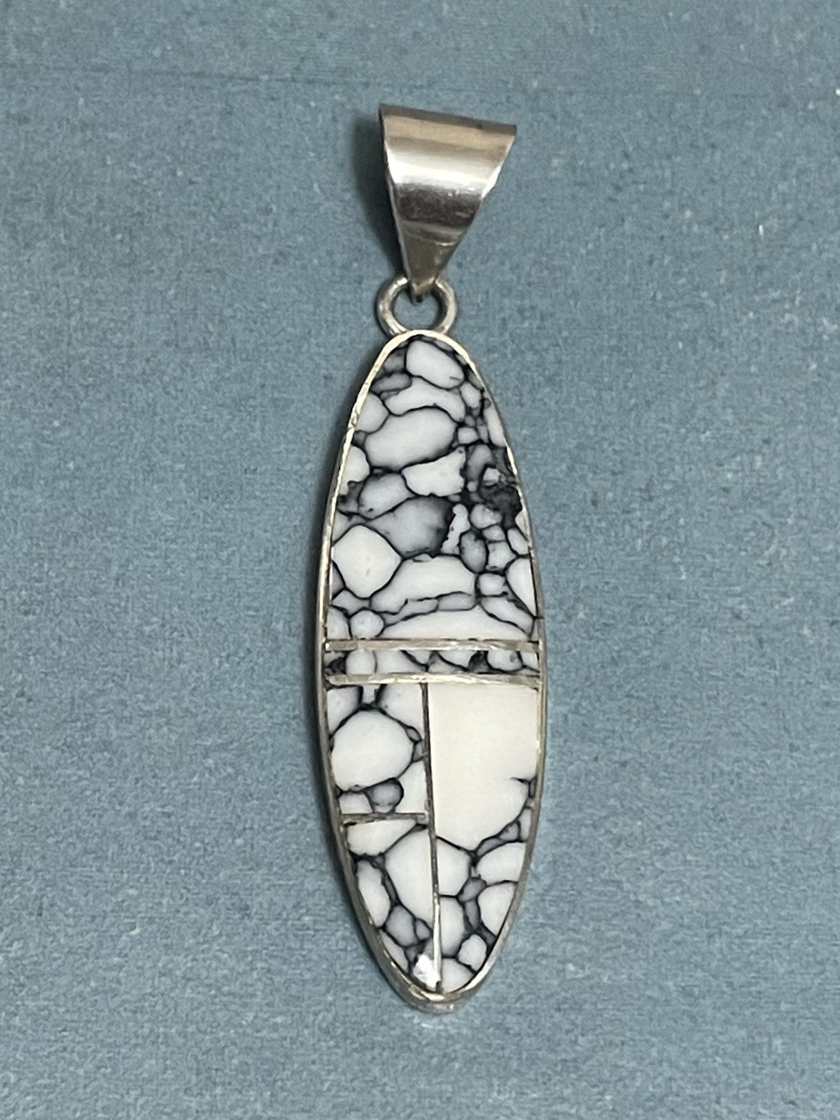 Navajo Native Handmade White Buffalo ￼Pendant Inlay/Mosiac By Harold Smith Rare