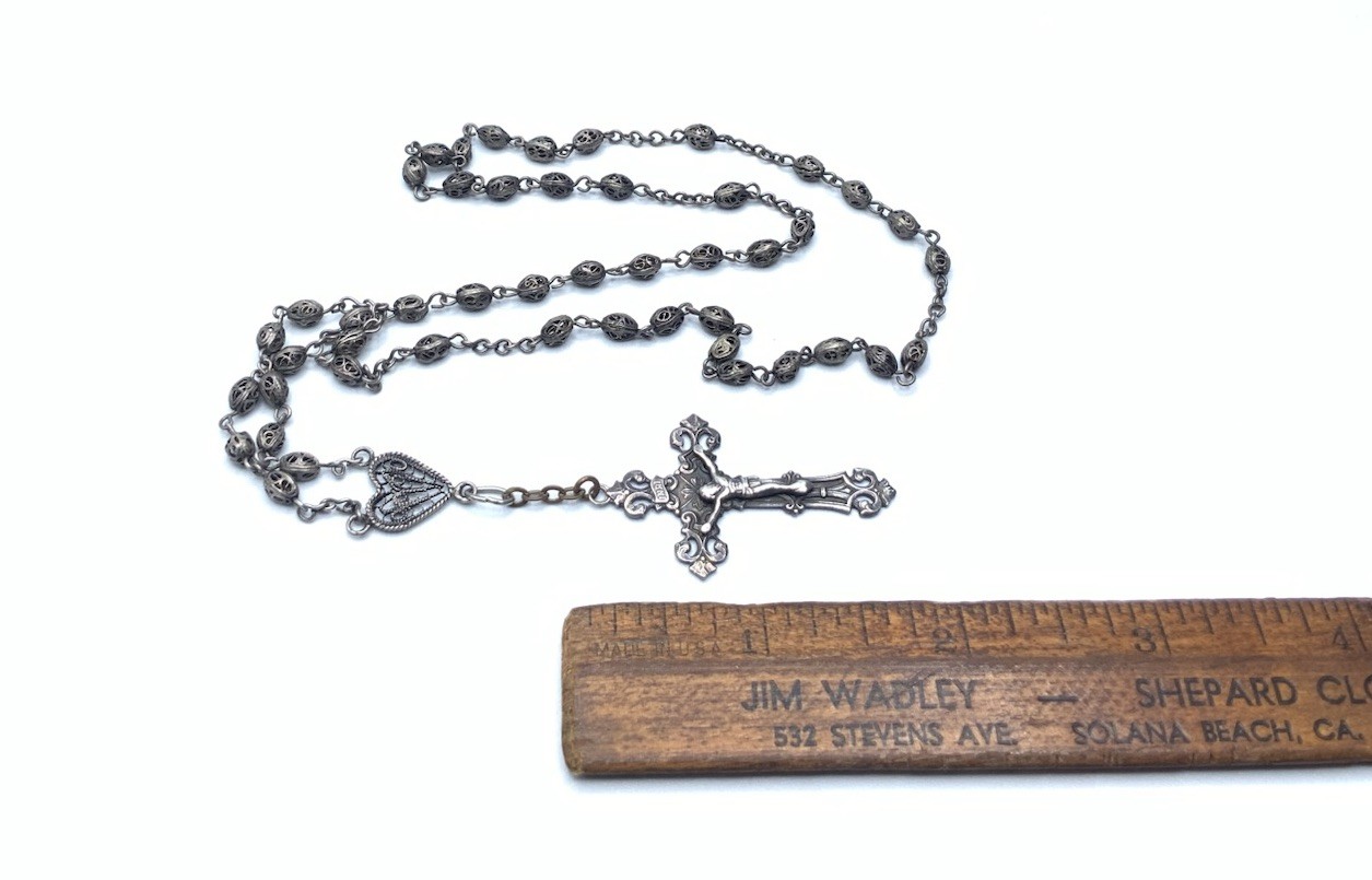 Vintage Chapel Sterling Silver CATHOLIC Jesus Cross Crucifix 20” Necklace Rosary