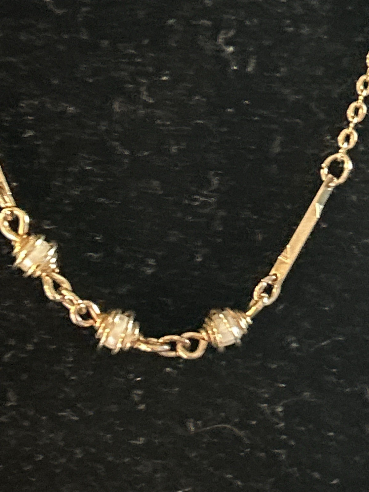 Choker Length Vintage Avon Dainty Wire Wrapped Pearl Necklace. Gold-Tone 14″