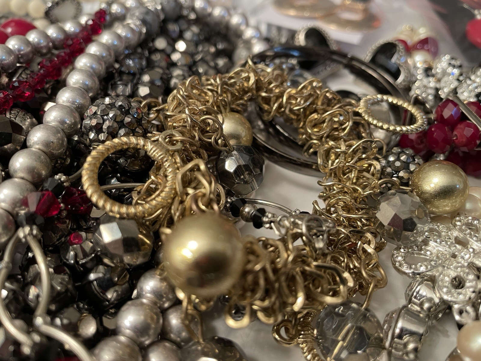 4.6 Lbs Mixed Beaded Jewelry Lot Black Red White Silver Tone Gold Tone Boho Vtg