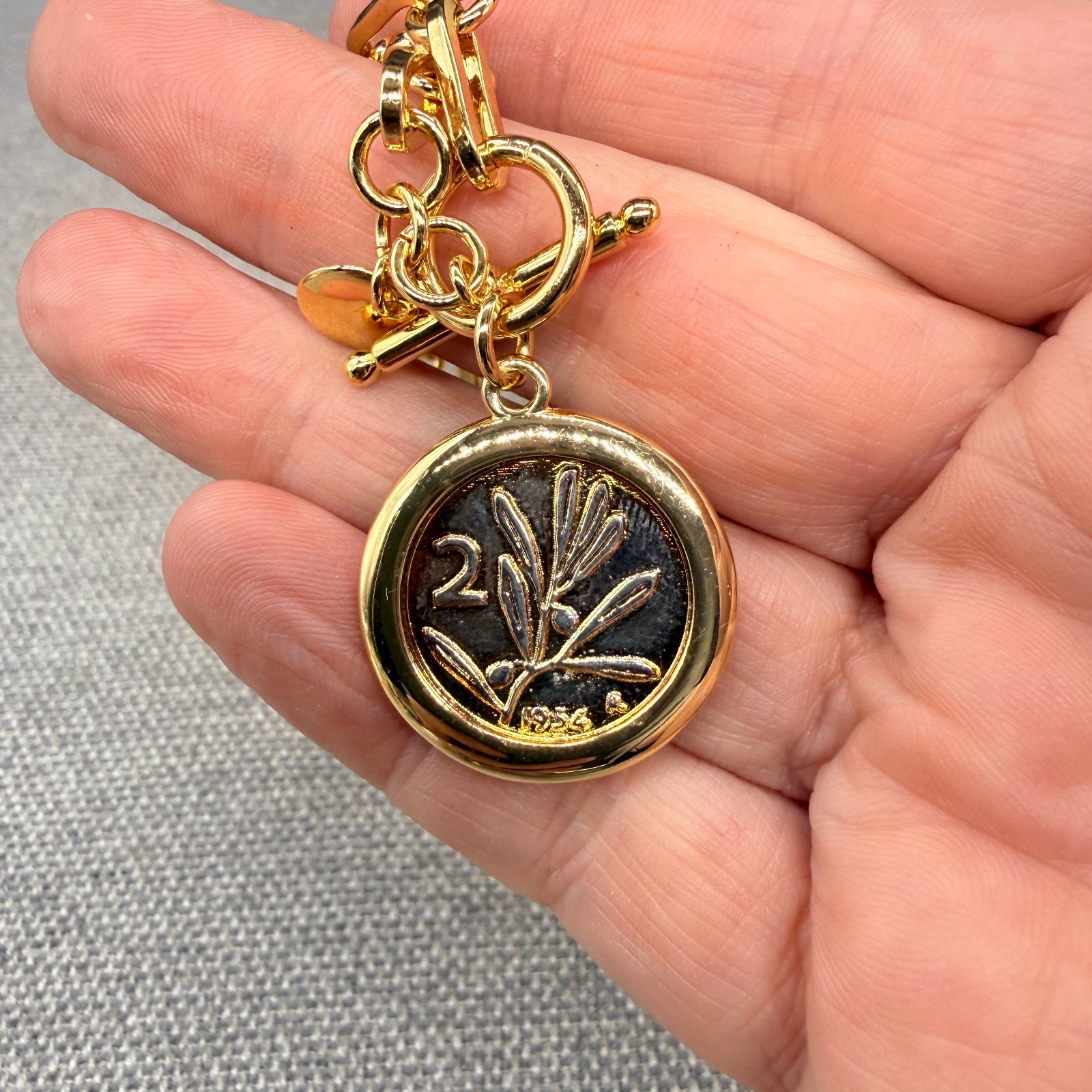 Mia Fiore Necklace Dyadema 18K Gold Plated Coin Pendant Italy Paperclip Chain