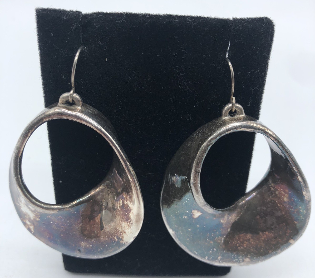 Sterling Silver VTG Modernist Electro Form Swirl Hoop Dangle 2”Earrings Israel