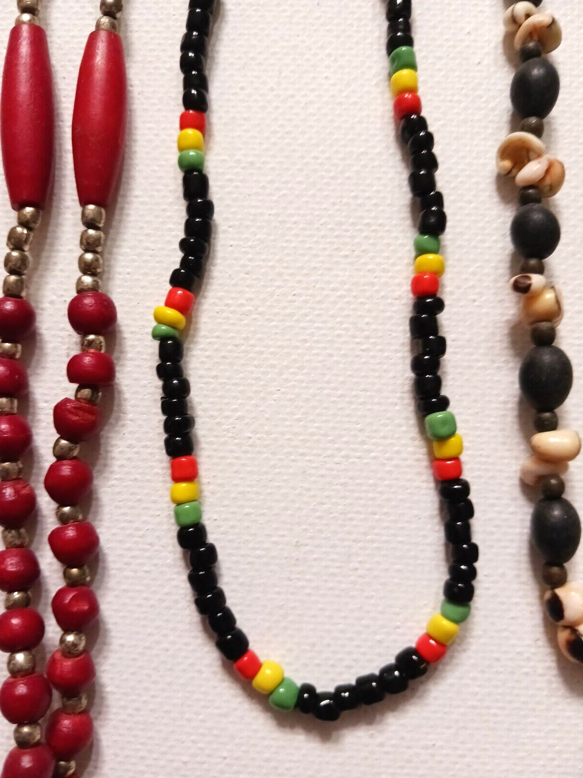 Metal beads and other shell + stone odd beads. Vintage necklaces. Lot of 8