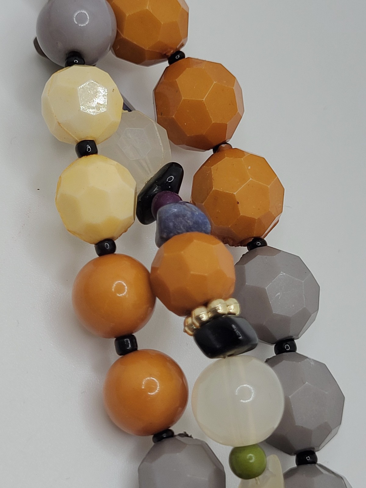 NENA Statement Natural & Acrylic Stone Choker Layered Faceted Beads & Pendant
