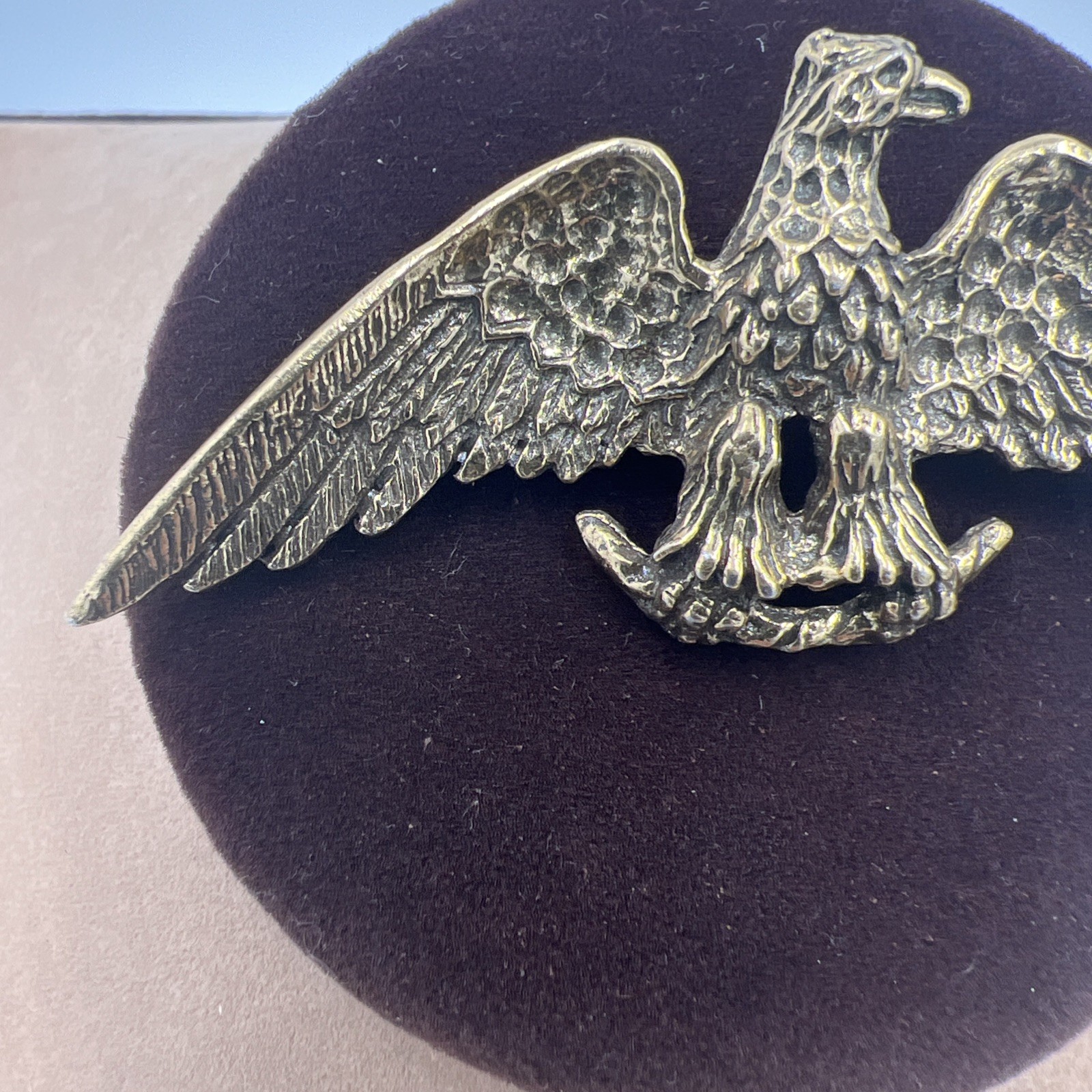 Vintage Zentall Antiqued Gold Tone Figural Eagle Brooch Pin