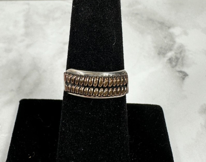 Sterling Silver Ring with Two Rows of Vermeil Beads Across Top – Size 6.5
