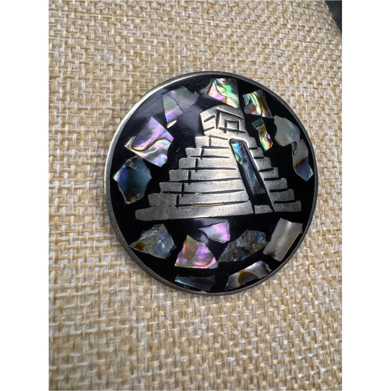 Vintage Alpaca Mexico Abalone Inlay Pendant or Brooch