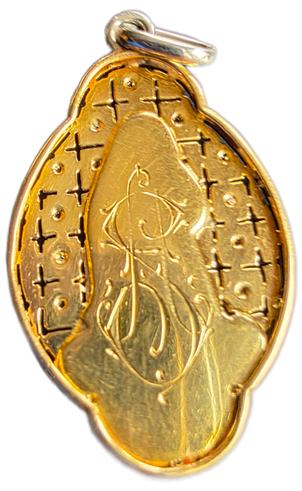 Antique 18k Gold Virgin Mary Medal – Real Diamonds & Mother of Pearl