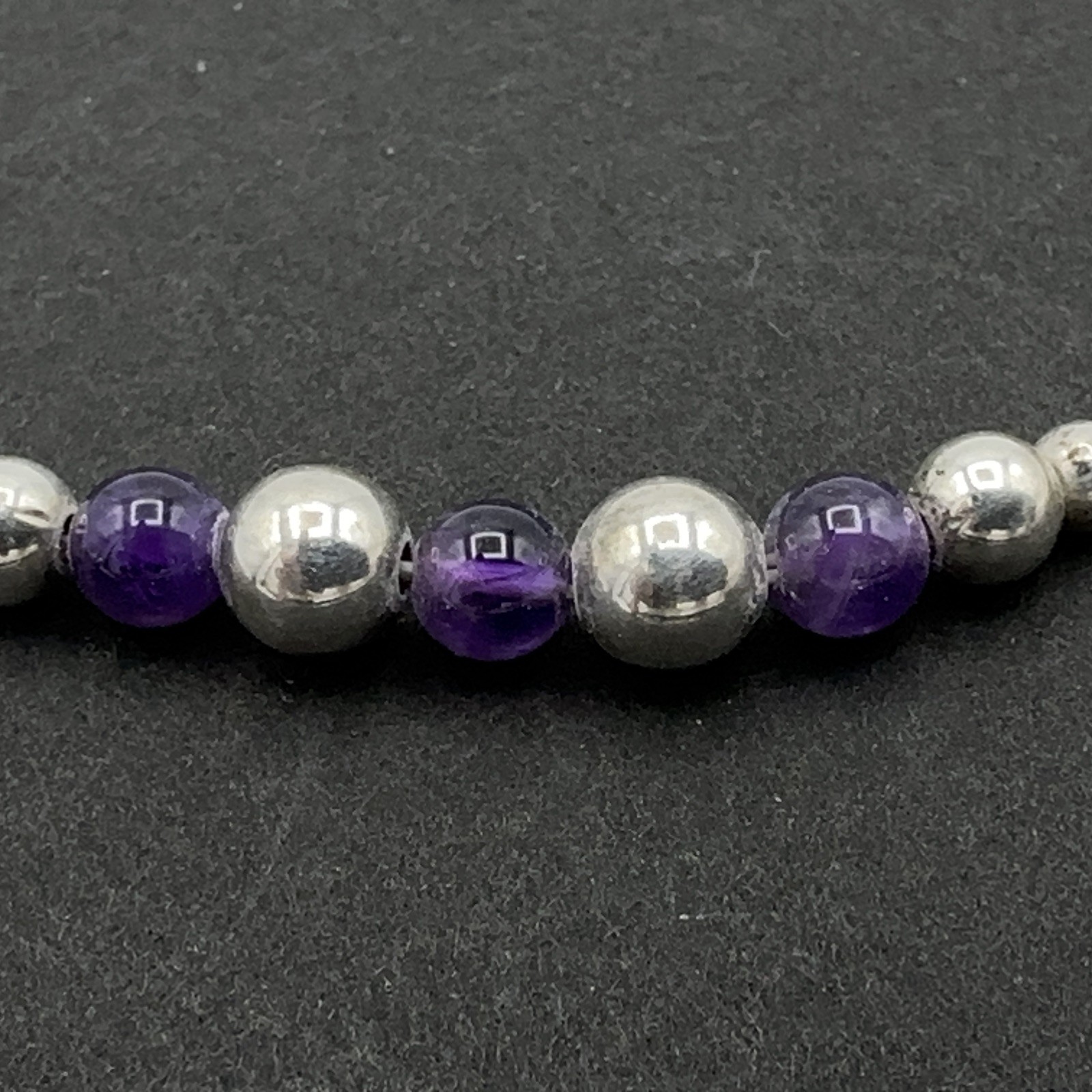 AMETHYST bead bracelet – sterling silver artisan-made liquid silver barrel clasp