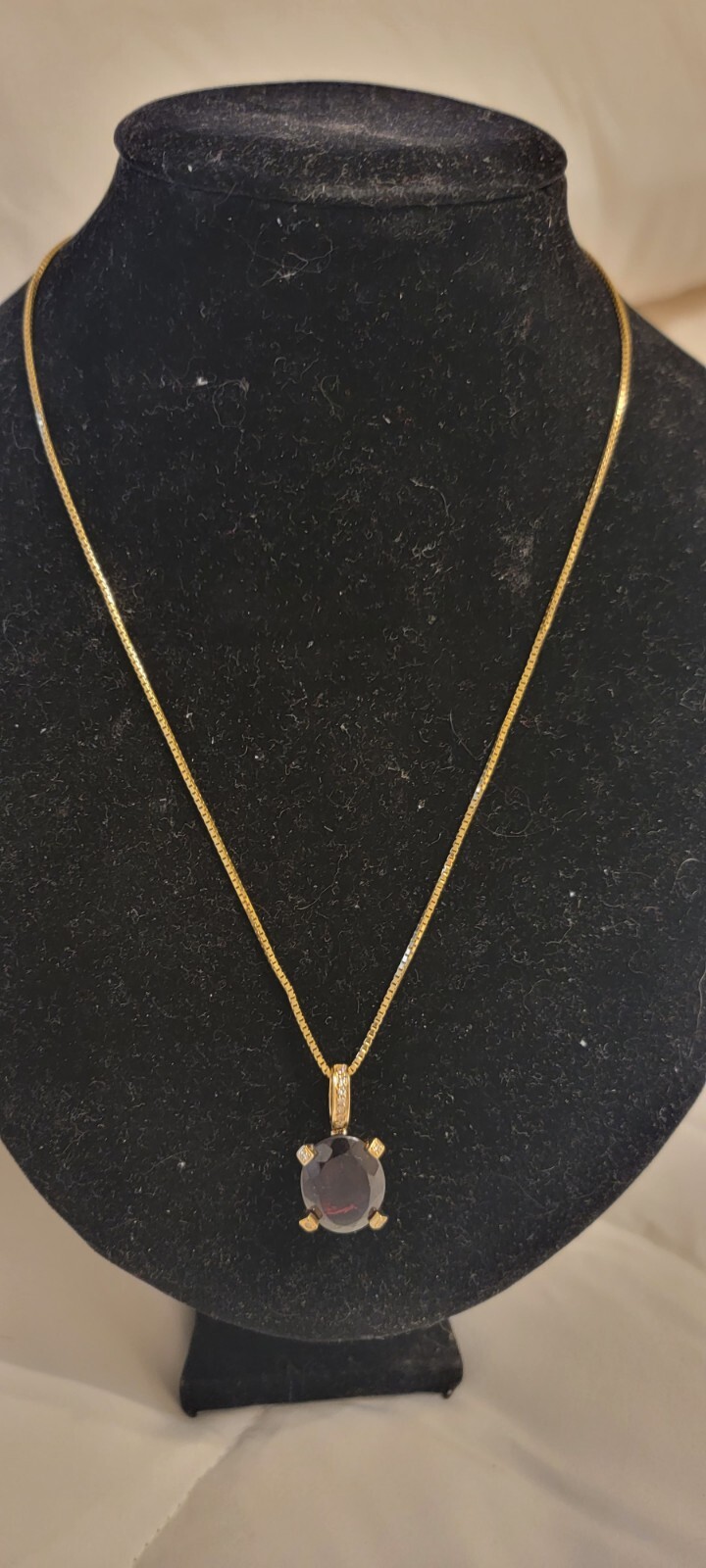 14.21 Carat Garnet Pendant .11 carat Diamond 18″ Necklace 11.2 grams