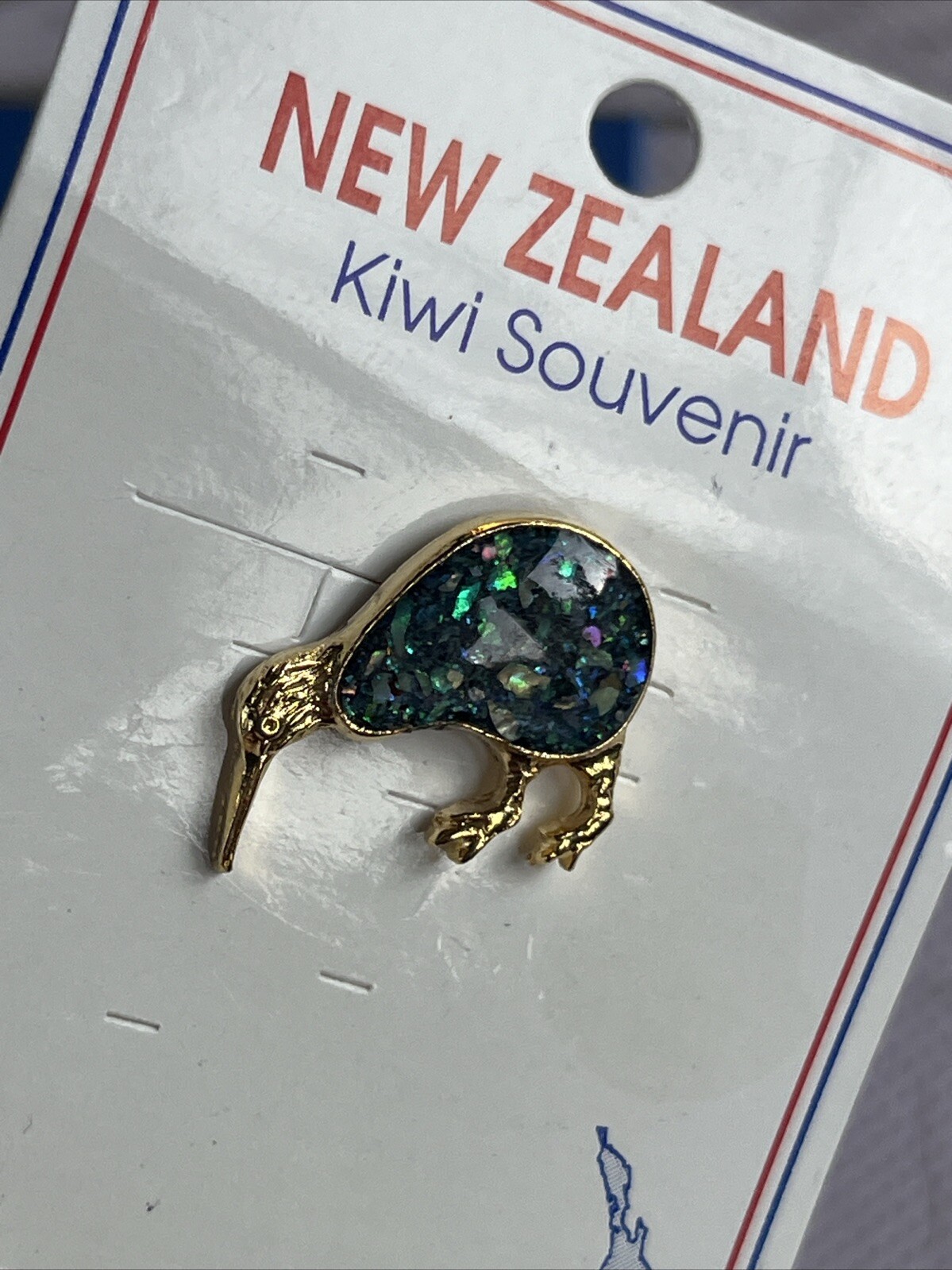 Vintage New Zealand Paua Abalone Shell Tiny Petite Kiwi Bird Brooch Or Pin