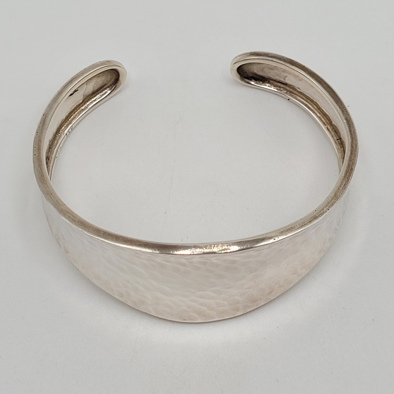 ATI Mexico 925 Sterling Silver Hammered Recessed Wave Cuff Vtg Bracelet 19 Grams