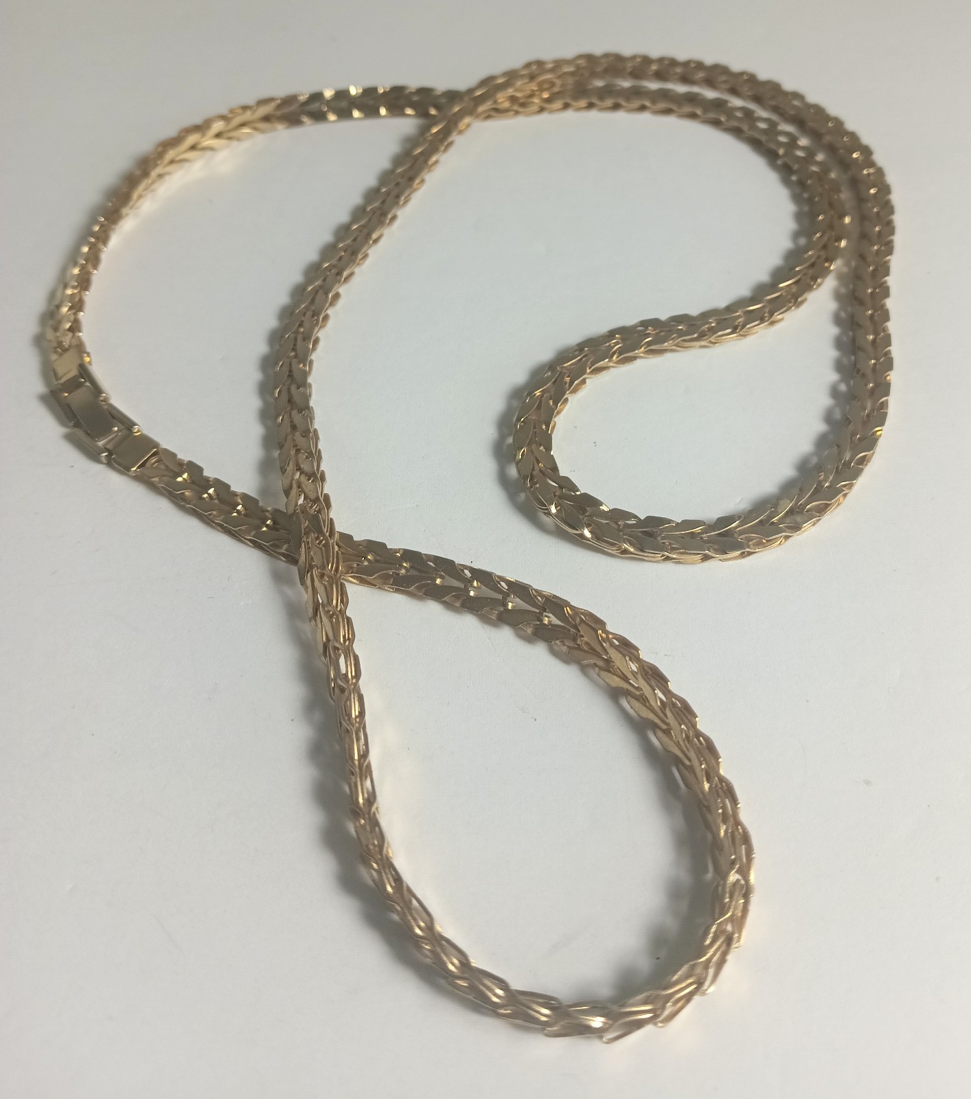 Vintage 10k Gold Plated Flat Spiga Wheat Franco Foxtail Chain Necklace 30″
