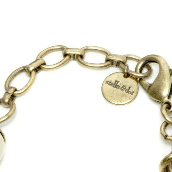 STELLA & DOT DAPHNE FAUX PEARL BEAD CHA CHA 9.5″ BRACELET MCM GOLD CHAIN LINK EU