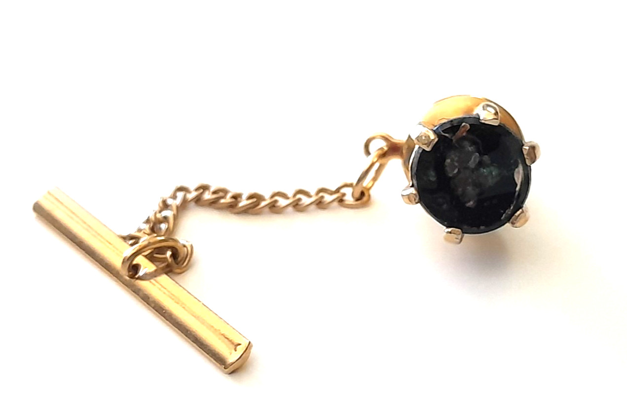 Vintage 1950’s Swank Chain Tie Bar W/ US Capitol Feature Black Gold Tone
