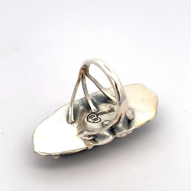 Native American Huge Paua Blue Abalone Shell Sterling Silver Ring- Signed -ET495