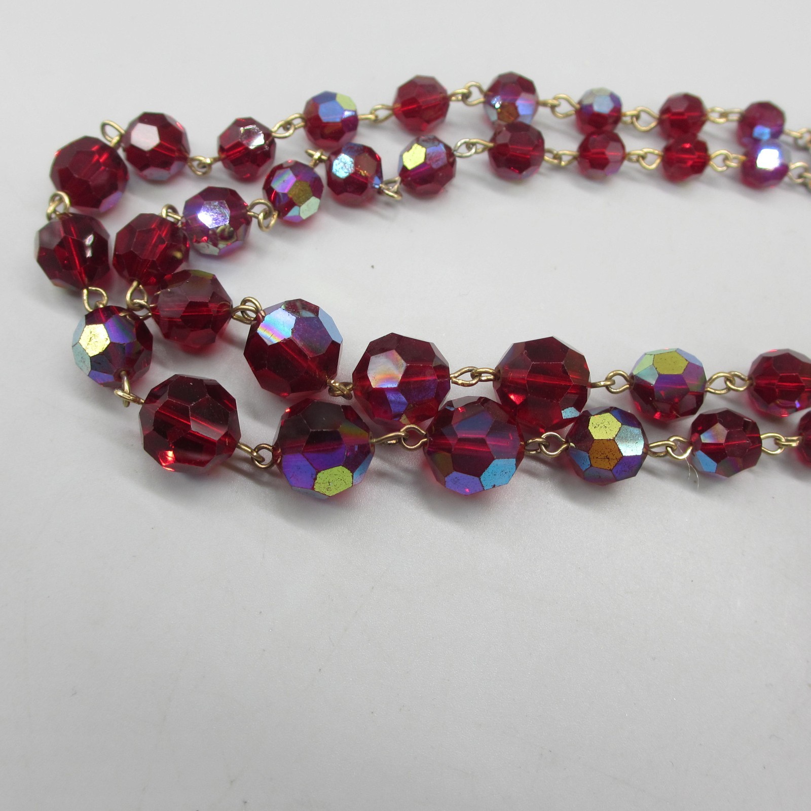 Bergere Necklace Glass AB Bead Red Festoon Tassel Rhinestone ONE MISSING RS 20″