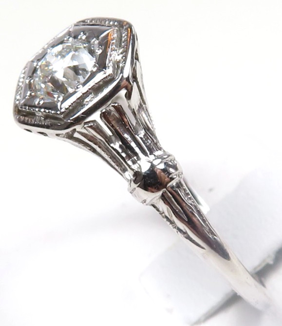 Antique Art Deco 1920’s Diamond Engagement Ring 18KW Size 6 UK-L1/2 EGL USA