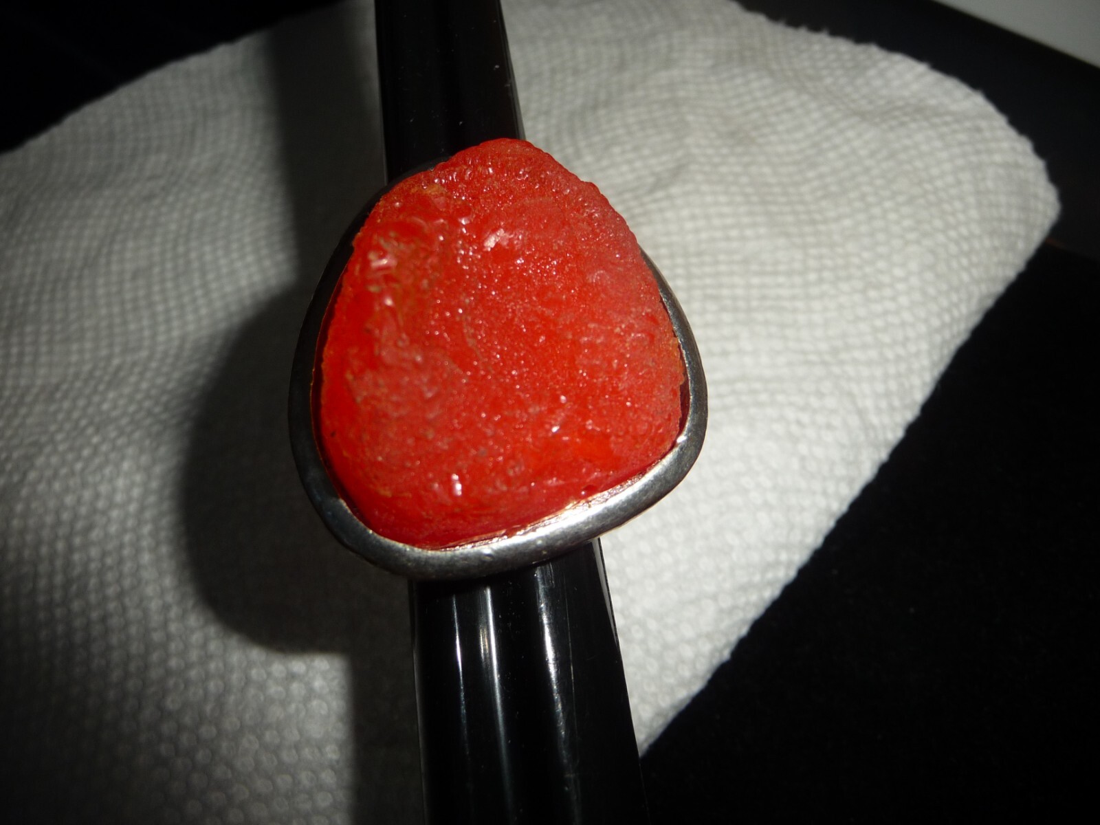 HUGH 1” X 1 1/4” RED CENTER STONE ASIS ADJUDTABLE SILVER TON SZ 5 RING #27/7 F