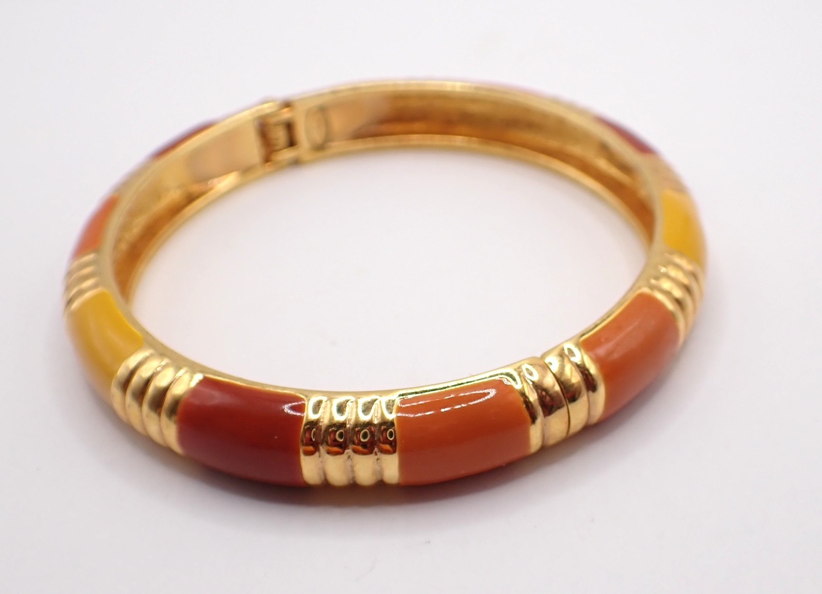 Joan Rivers Hinged Bangle Bracelet, Gold-tone, Fall Colors, Yellow, Rust, Orange