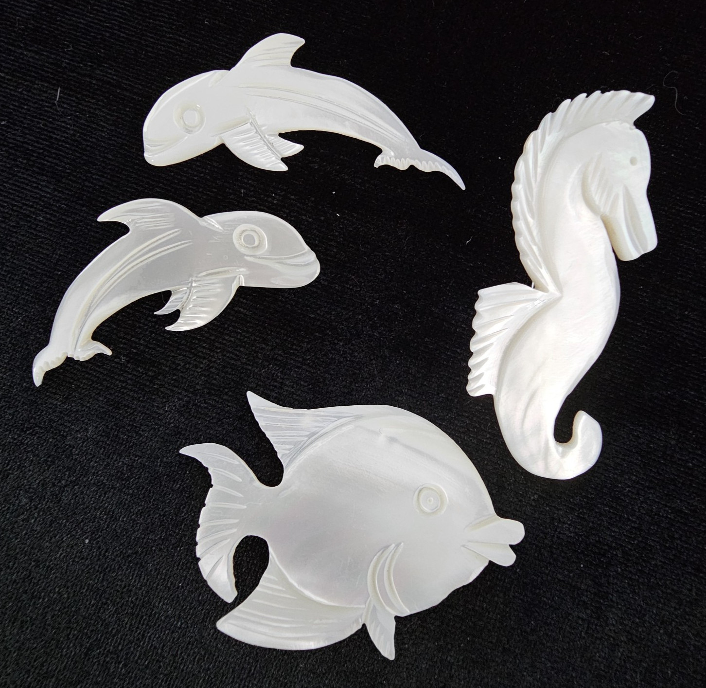 Vtg Lot Nautical Carved Mother of Pearl Sea Life Brooches Seahorse Fish Dolphins