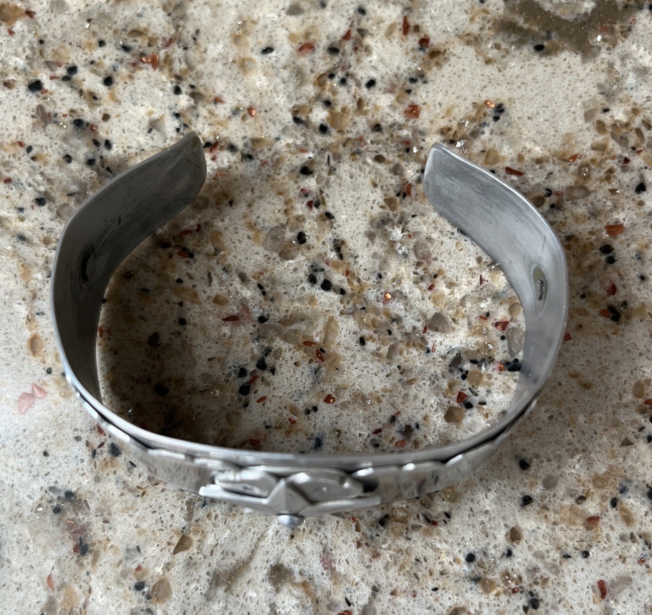 Vintage WWII Era Trench Cuff Bracelet Layered Aluminum Star Floral