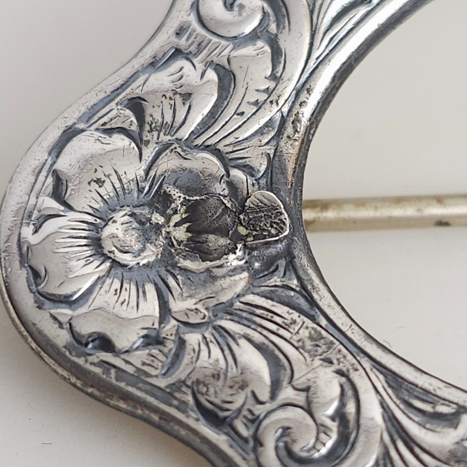 Vintage Antique Victorian Sterling Silver Top 925 Belt Buckle Brooch Pin C Clasp