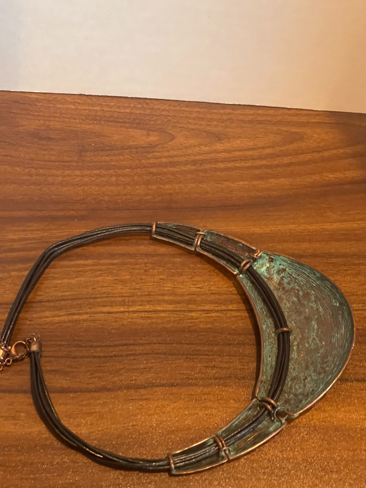 Brutalist Boho Verdigris Patina Chunky Hammered Copper Necklace and Earring Set