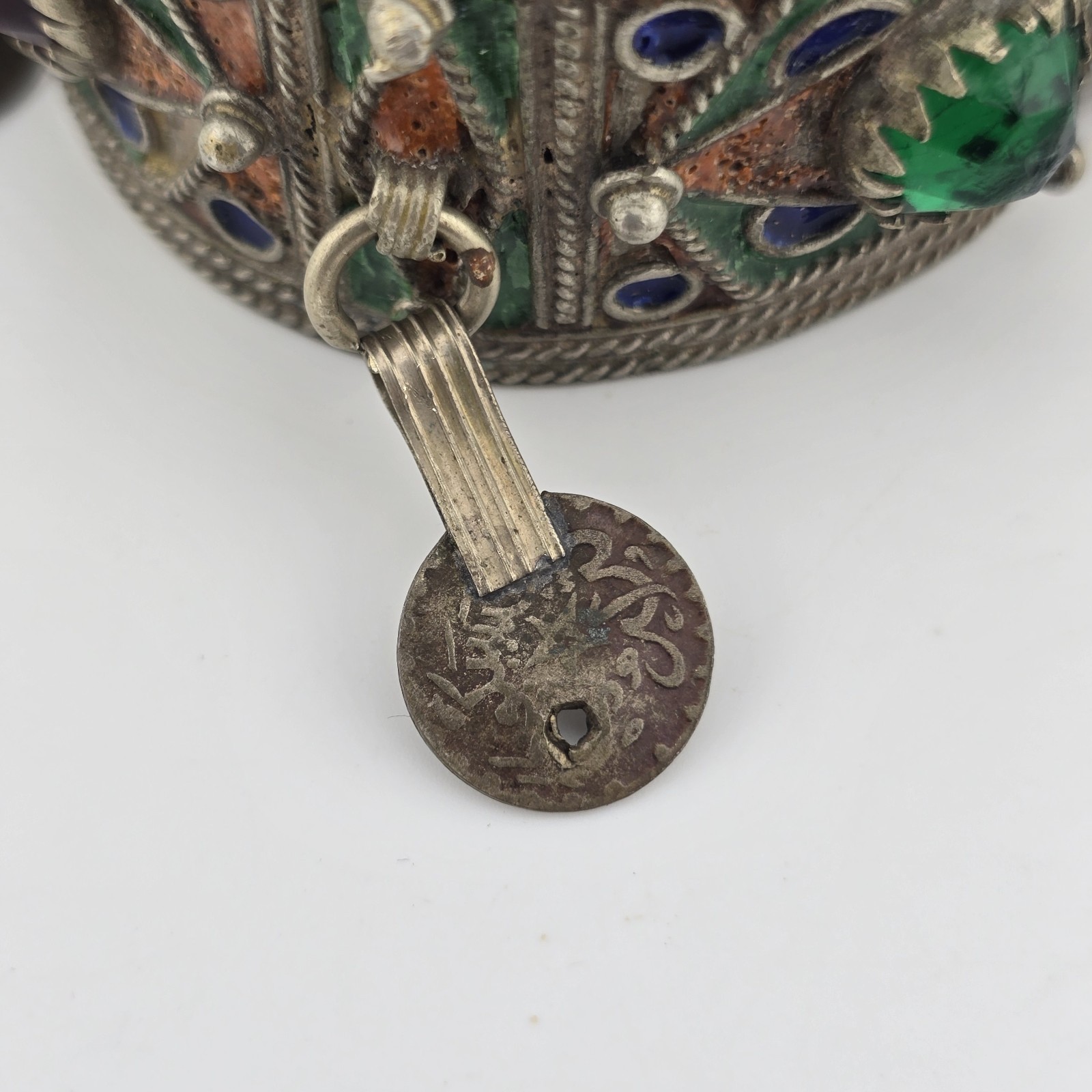 Vintage Berber Moroccan Style Enamel Cuff Bracelet Ethnic Tribal Coin Bangle