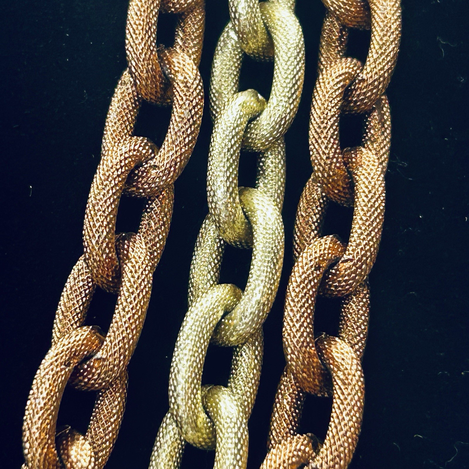 Vintage 3 Strand Necklace W Germany Textured Chain Link Copper & Light Gold Tone