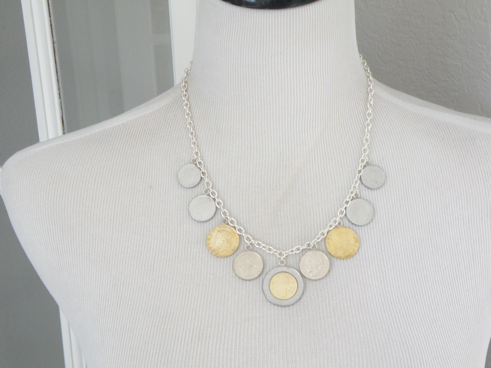 Milor Italy Sterling Silver 925 Italian Coin Charm Rolo Link Heavy Necklace 20″