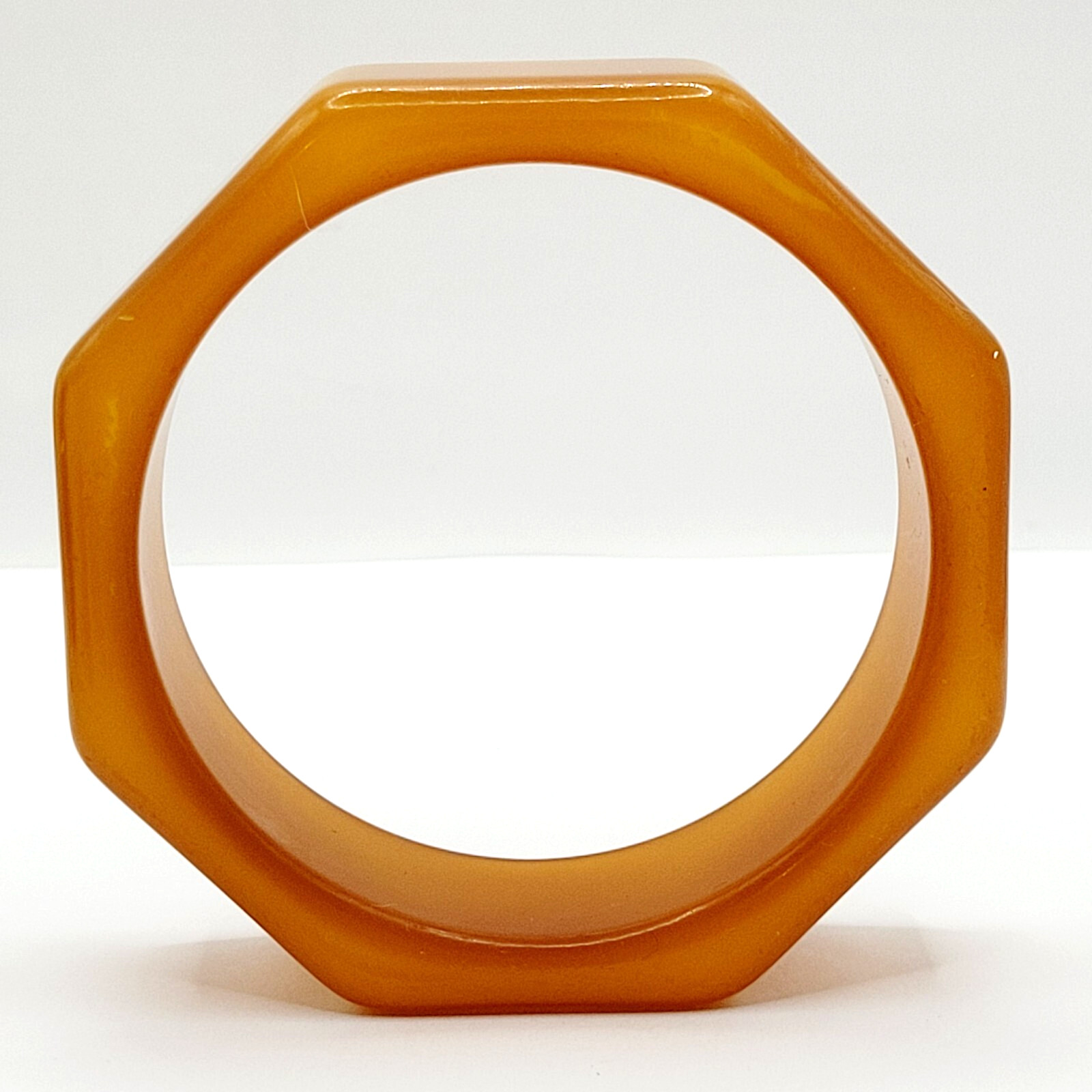 Orange Lucite Thick Chunky 8 Sided Nut Shaped Vintage 1980s Bangle Bracelet