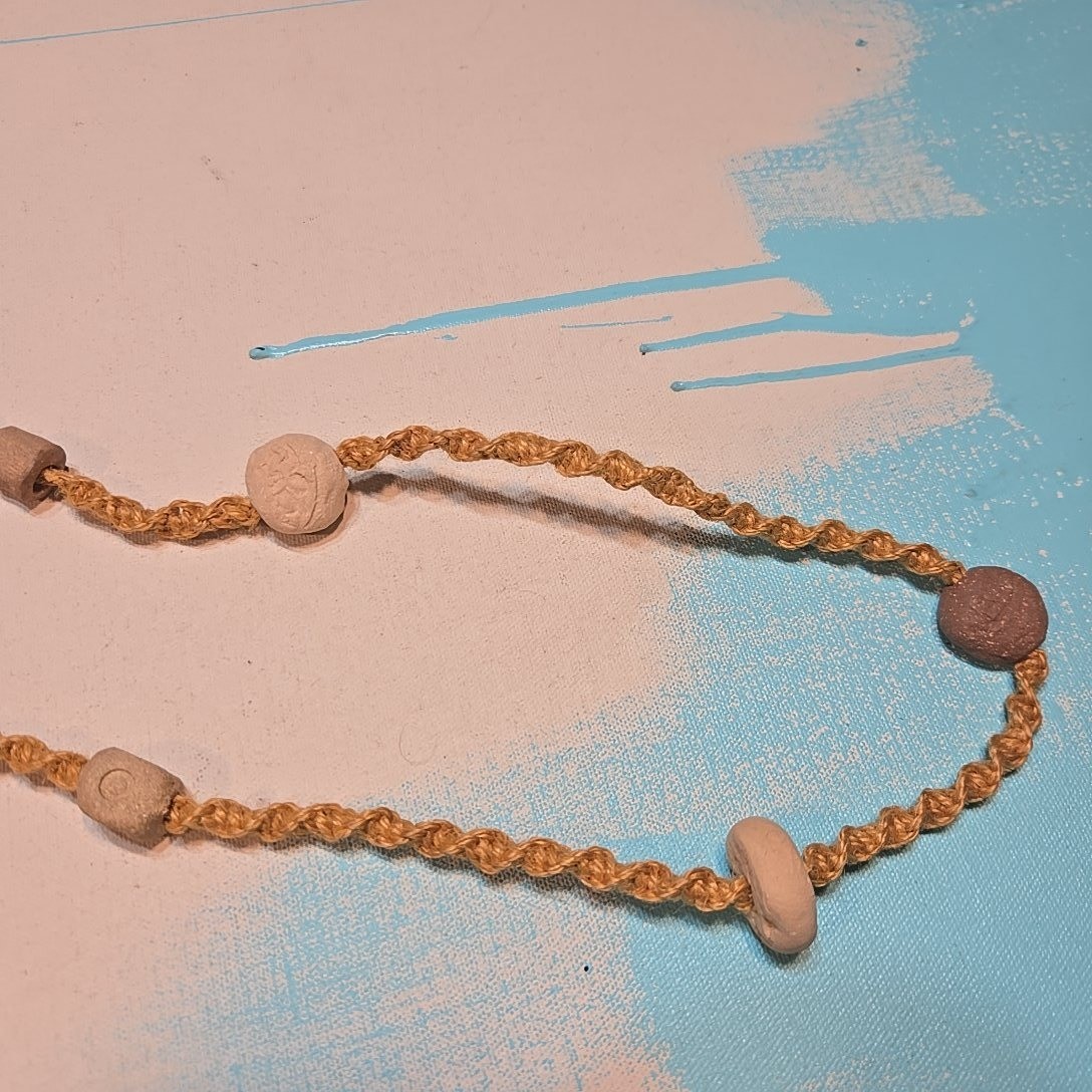 VTG 70s 80s Pottery Clay Bead Necklaces 9pc Signed Artisan Macrame Hemp 12-18in