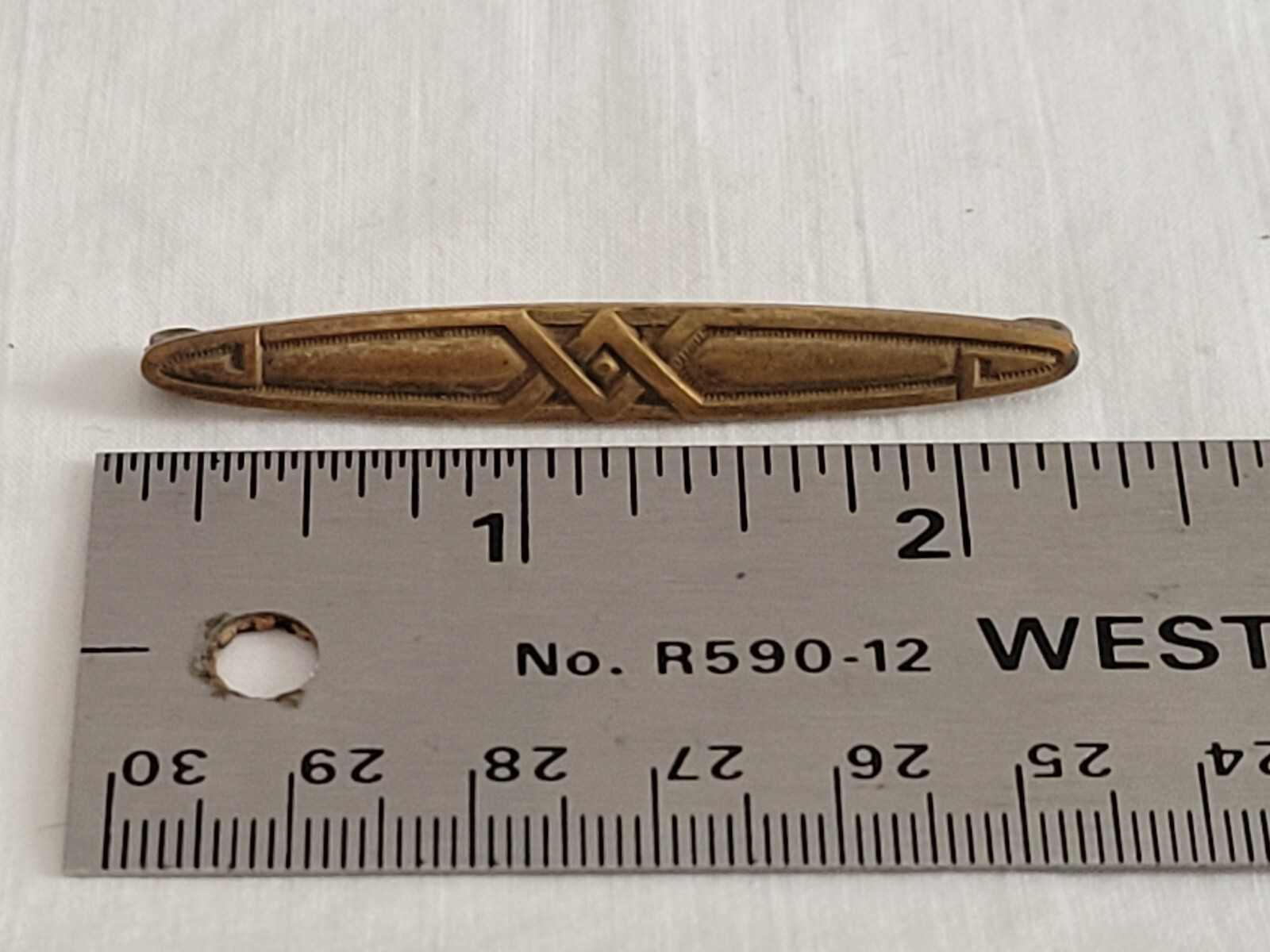 Vintage Art Deco Geometric Pattern Solid Brass Bar Pin Safety Pin Clasp 2.25″ L