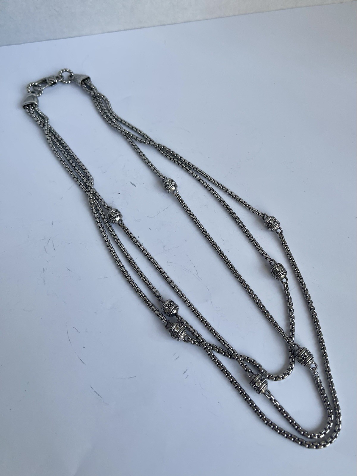 Judith Ripka Sterling Silver 925 & CZ Round Stations 3 Strand Necklace 56g Nice!