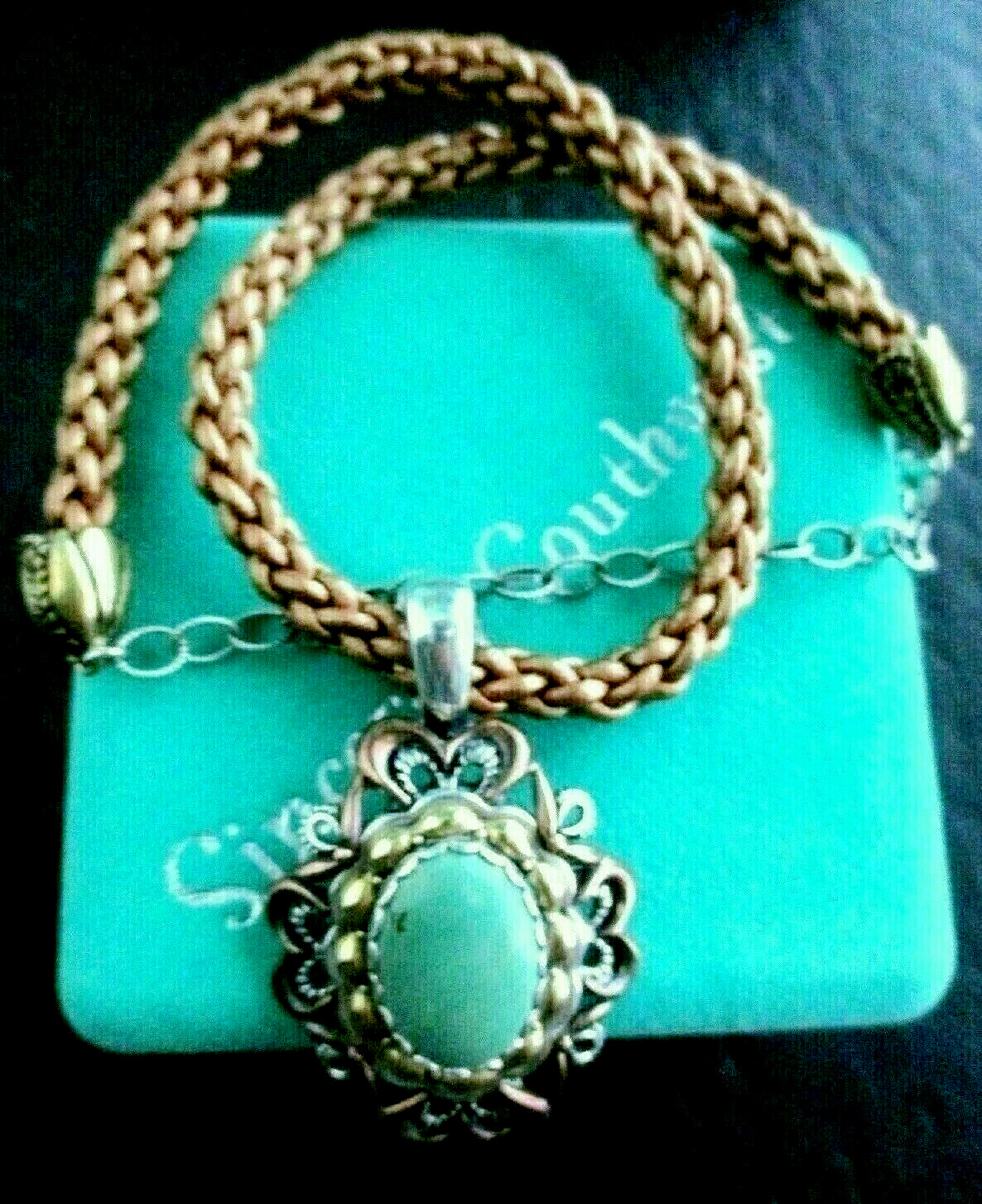 Carolyn Pollack Sincerely Radiance Large Turquoise Enhancer wi Cord Necklace NIB