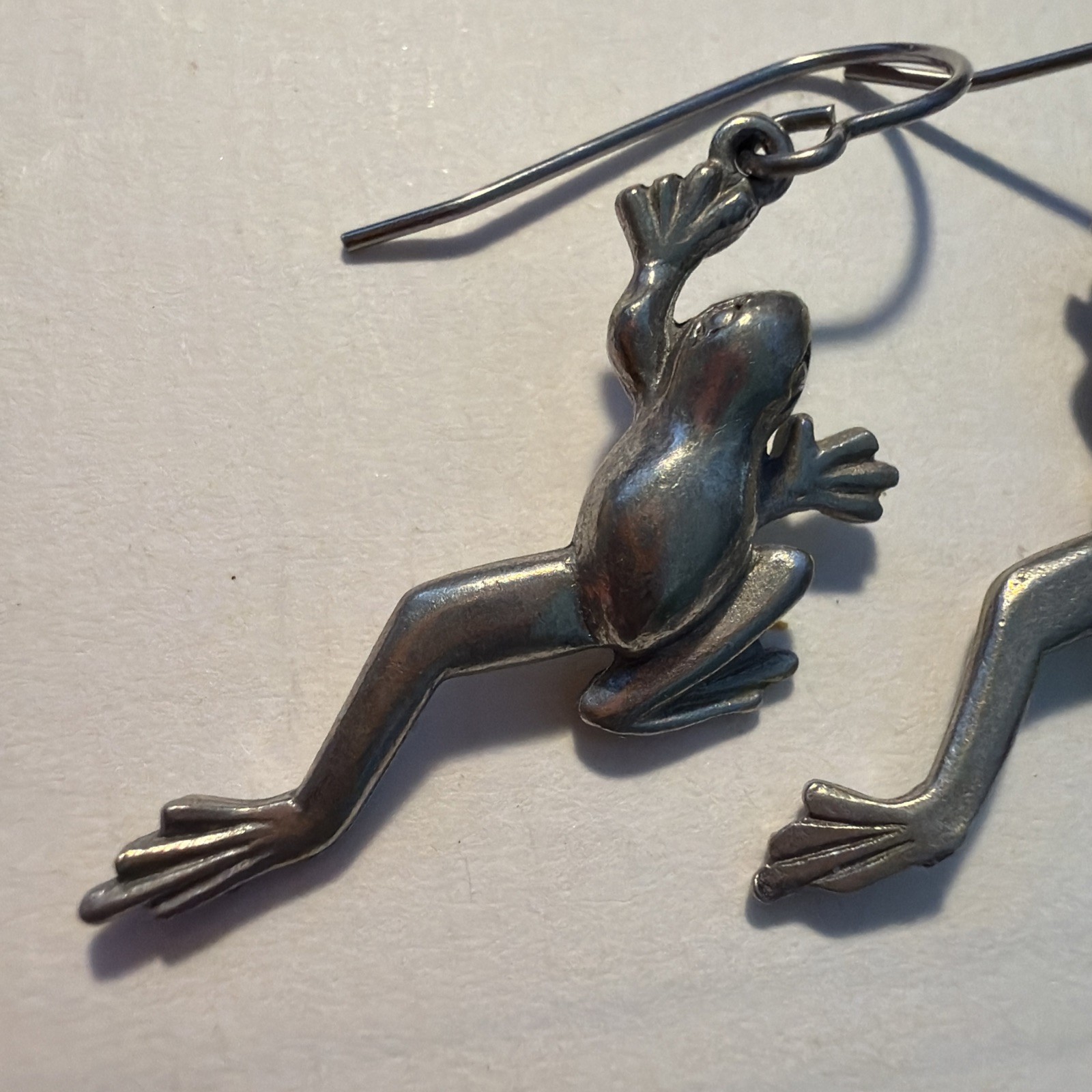 Jim Clift Pewter french Hook jumping tree frog drop dangle Pierced Earrings
