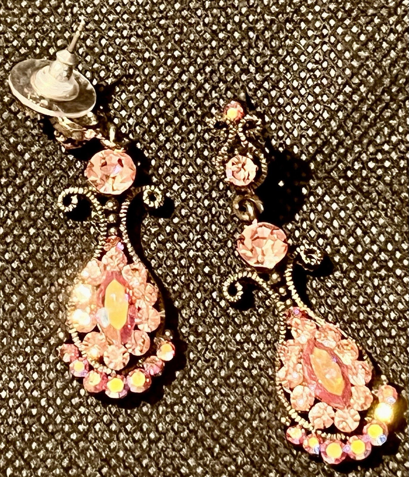 SNK Pink AB Quality Crystal Chandelier Earrings Gunmetal Base Art Deco Victorian