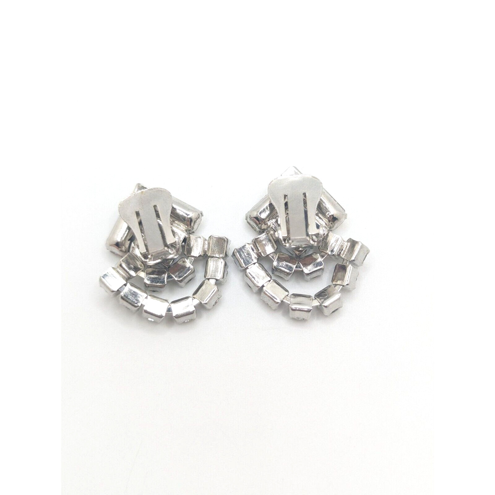 Vintage Rhinestone Drop Dangle Clip On Earrings Marquise Murder Mystery Party
