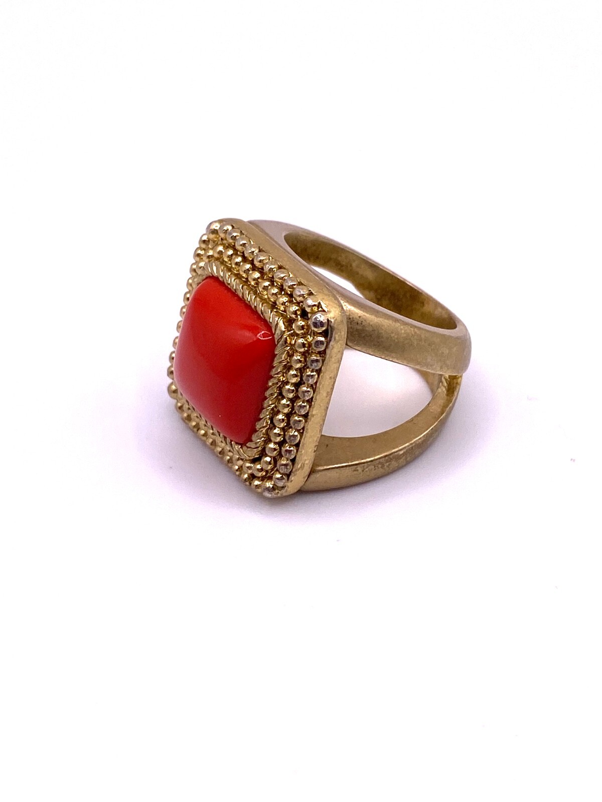 Vintage Style Lia Sophia Ring Large Square Orange Lozenge Goldtone Metal Setting