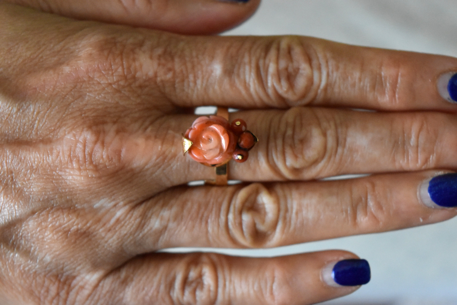 18K Solid Rose Gold and Natural Untreated Coral Necklace, Earrings & Ring Set