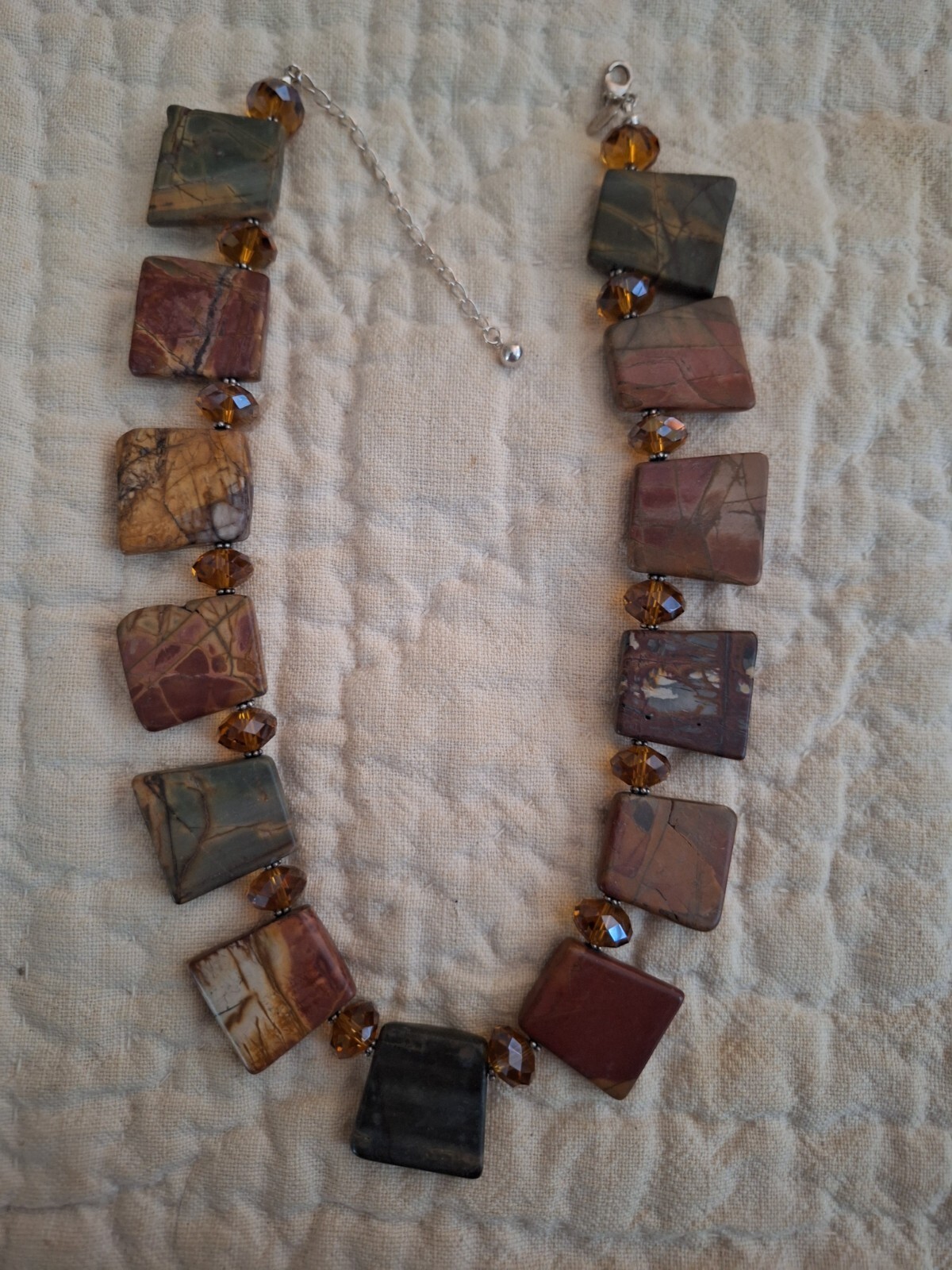 VTG Donna Dressler Polished Natural Stone/Faceted Crystal Necklace/SS Clasp