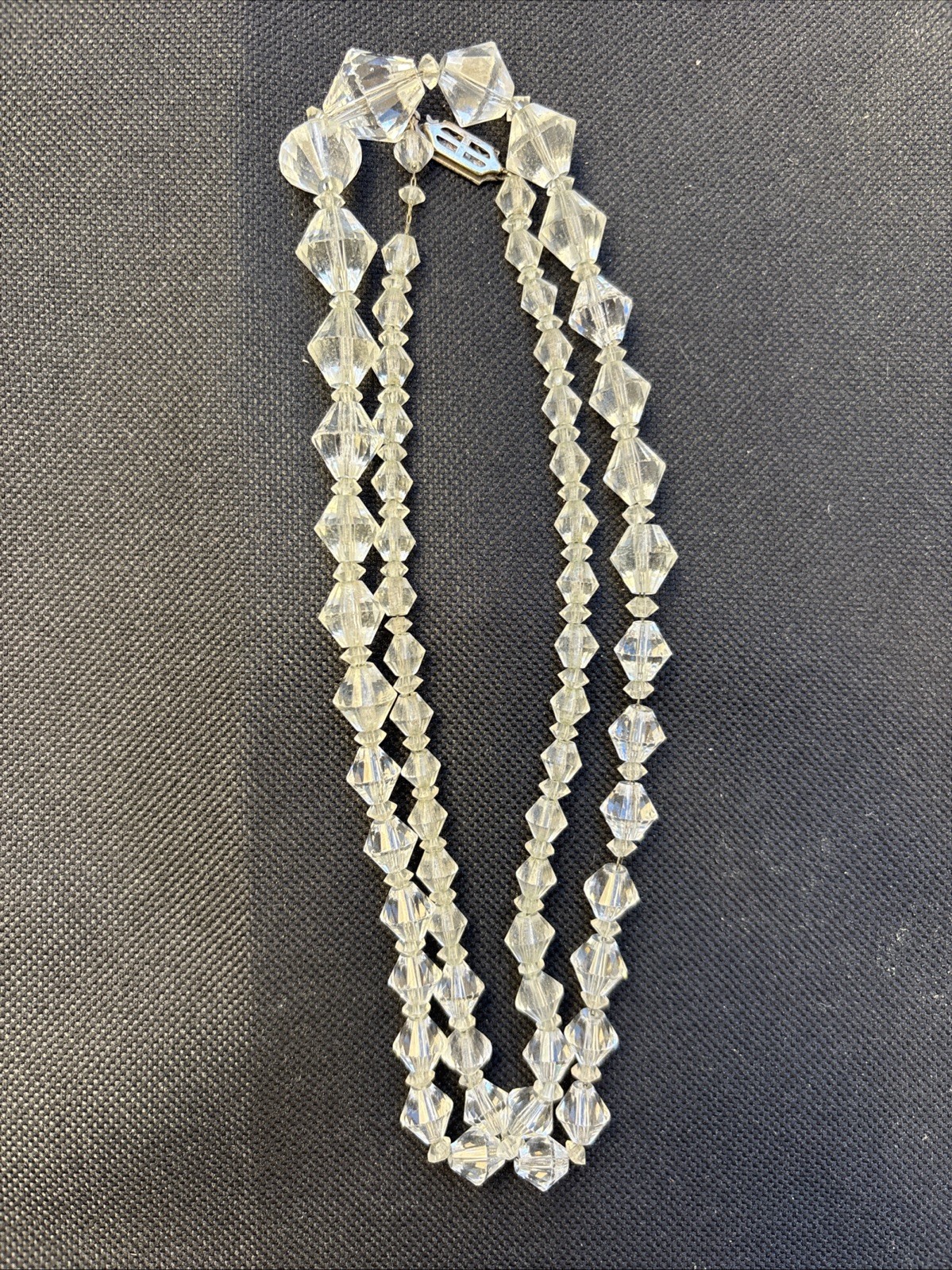 Vintage Clear Glass Crystal Prism/Faceted Bead Necklace String Fish Hook Clasp
