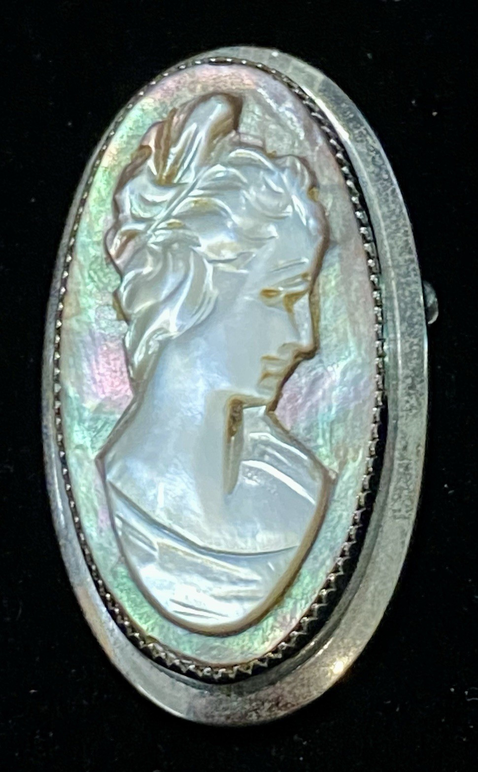 Vintage Signed Catamore Mother of Pearl Shell Cameo Brooch Pin 12k Gold Filled