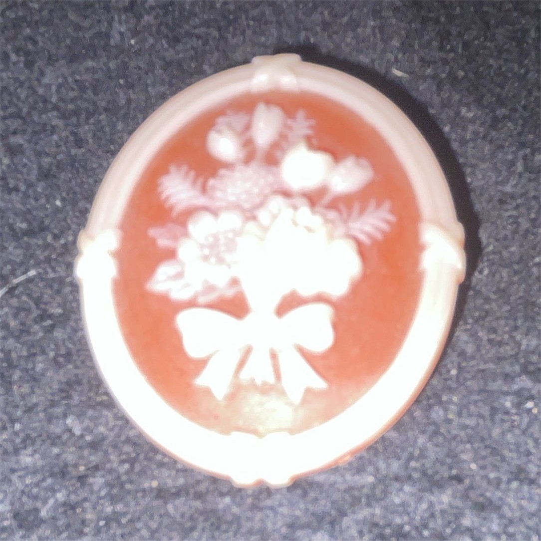 Oval Cameo-Style Floral Brooch Pin – Orange & White, Flowers & Plants