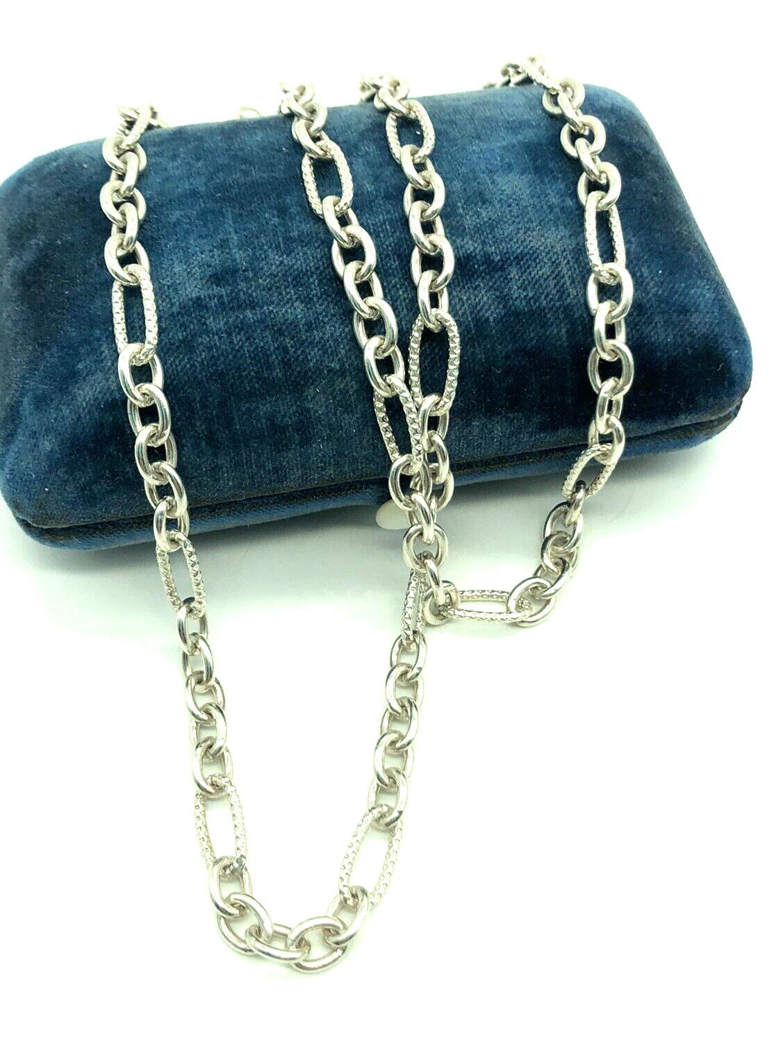 Stamped Link Chain Necklace Designer Fancy Sterling Silver 23″ Vintage
