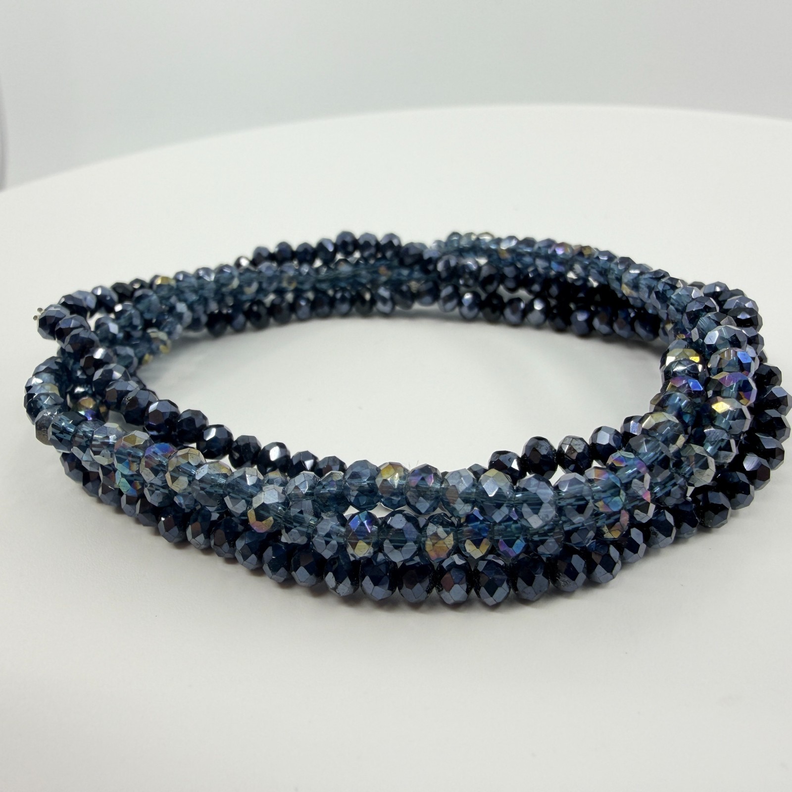 Vintage Navy Blue Crystal Beaded Multi Strand Wrap Bracelet Minimalist Boho Y2K